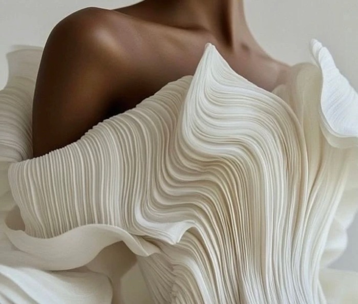 Sculptural pleated fabric detail